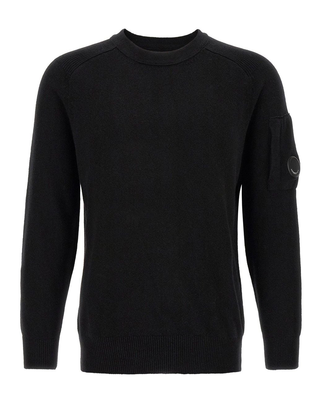 C P Company Black Recycled Lambswool With Lens Pocket Sweater for men