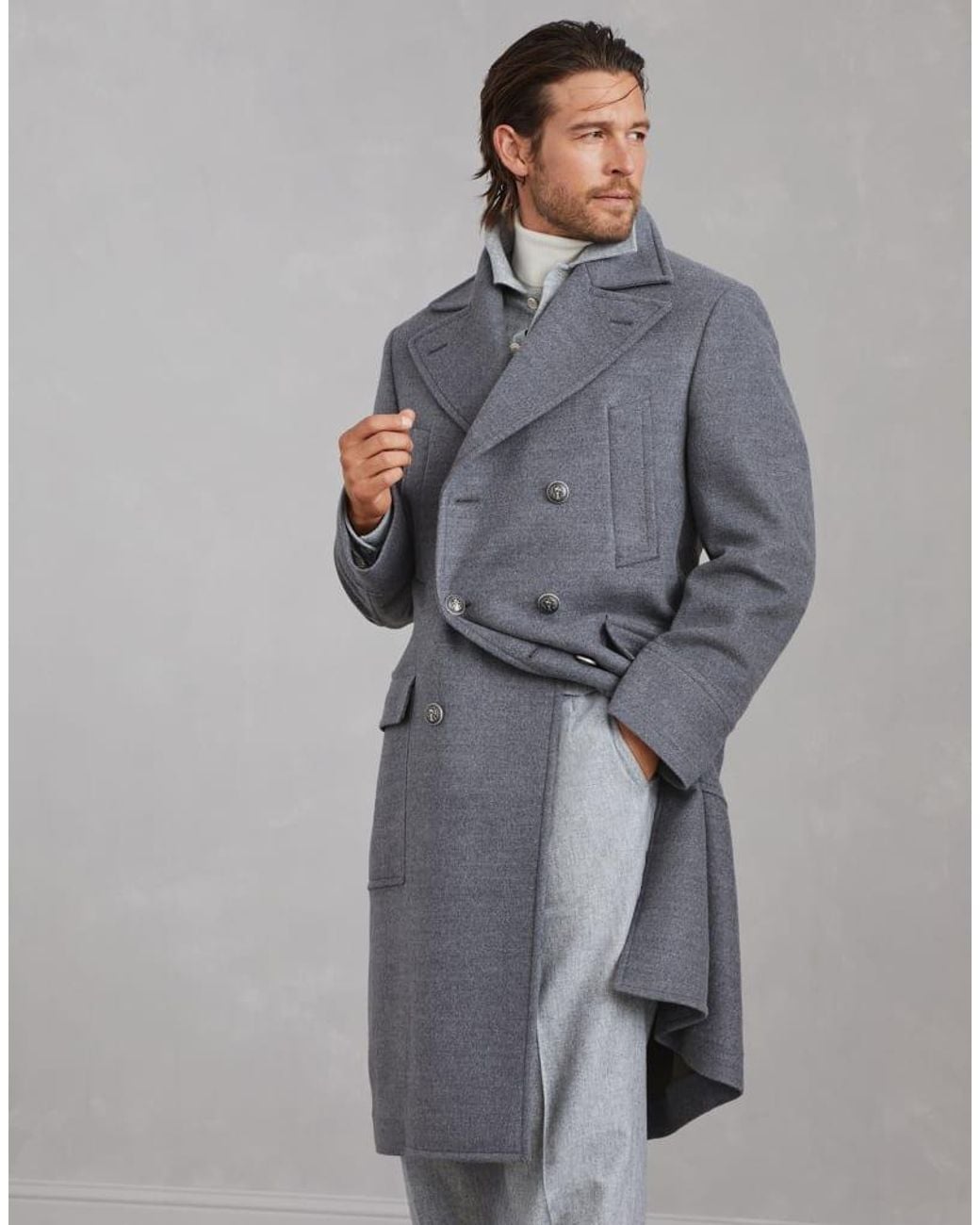 Brunello Cucinelli Gray Wool Double Breasted Coat Clothing for men