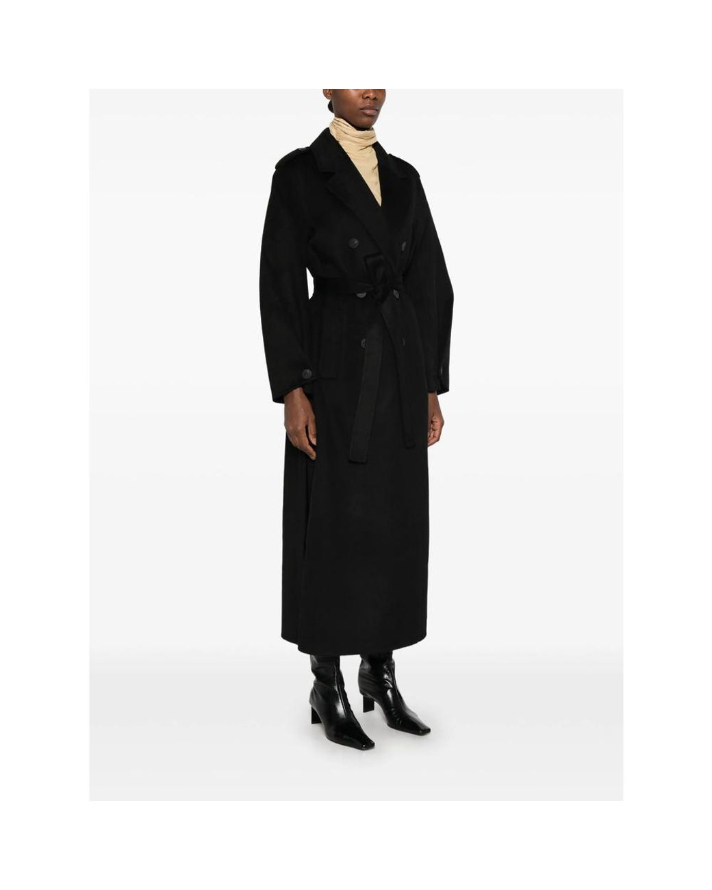 The Dynamis Studio Black Double-Breasted Belted Coat