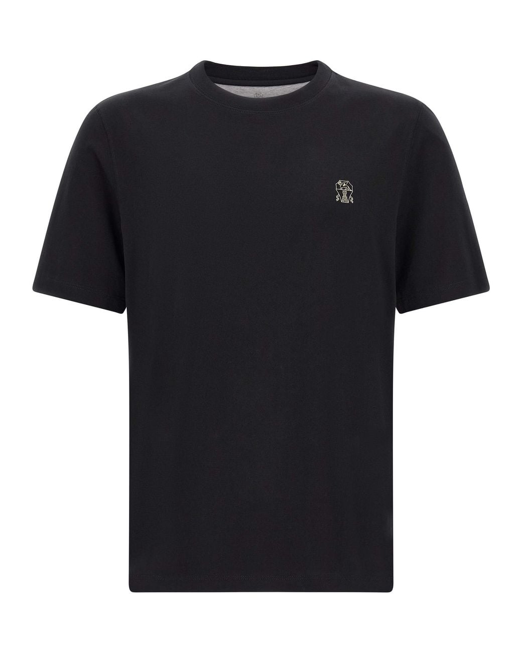 Brunello Cucinelli Black Logo Embroidery T-Shirt for men
