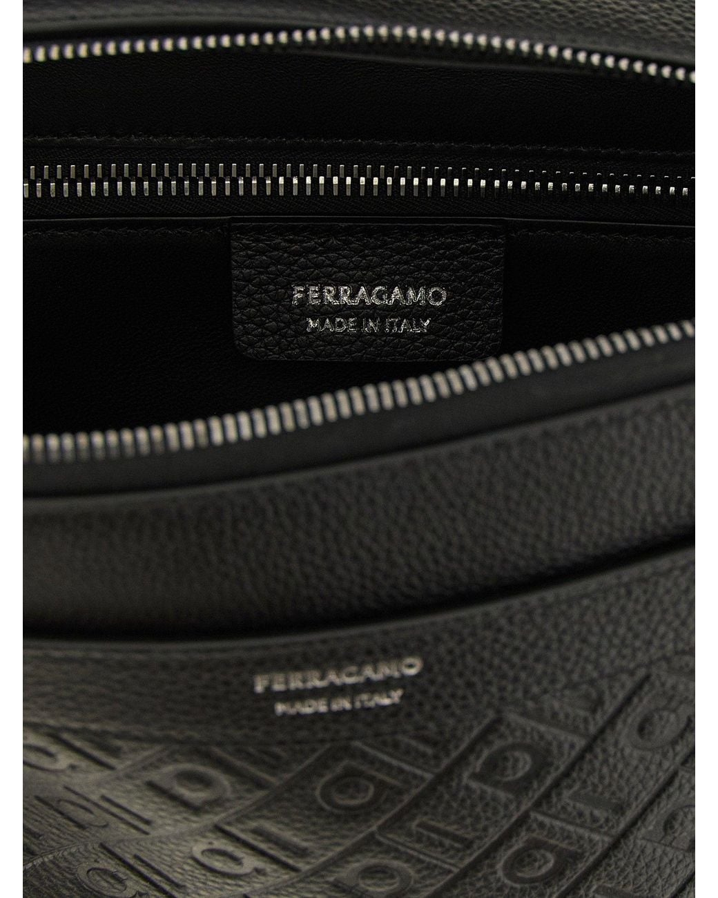 Ferragamo Black Monogram-Embossed Leather Shoulder Bag for men