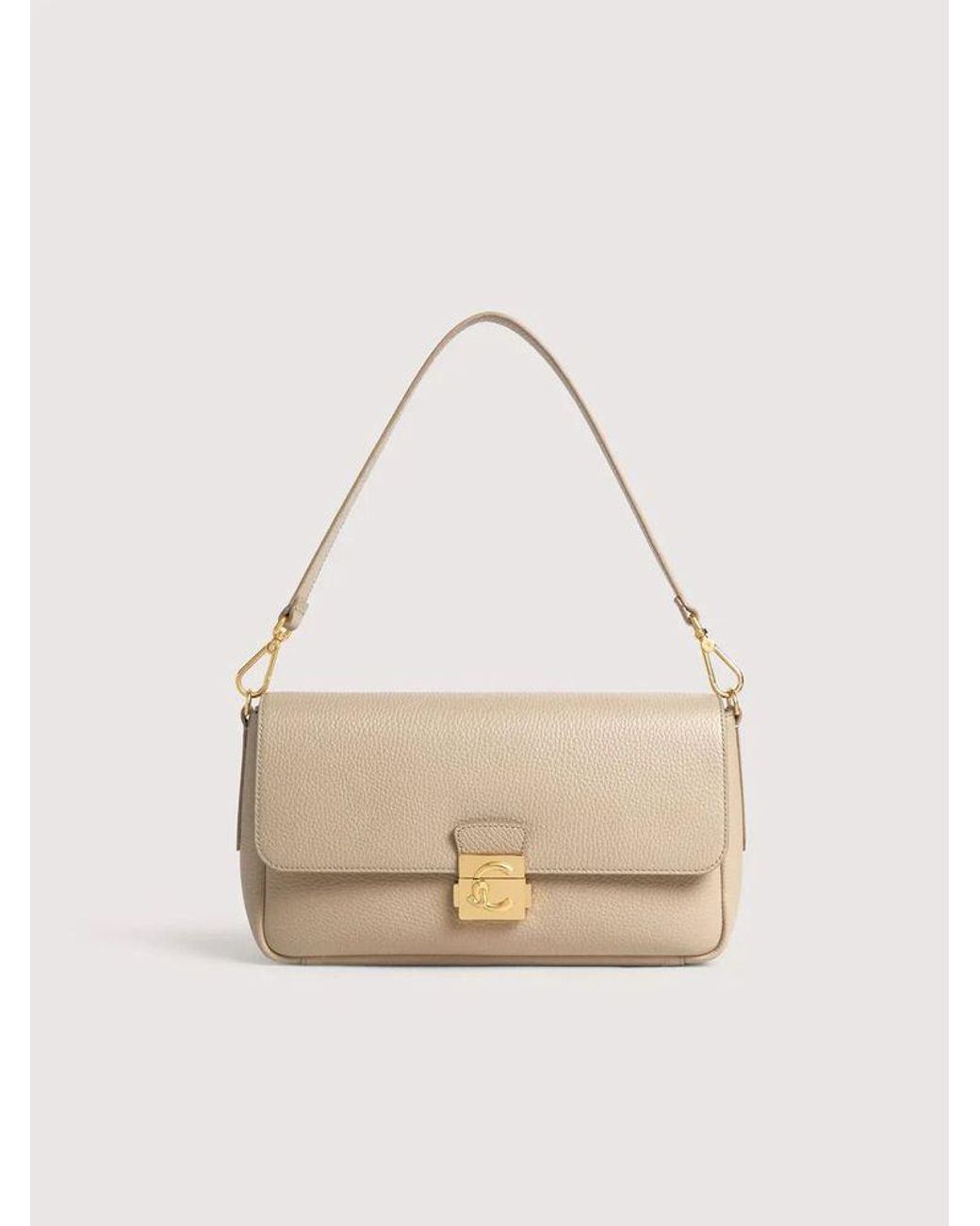 Coccinelle Natural Grained Leather Shoulder Bag C-Me Lock Large