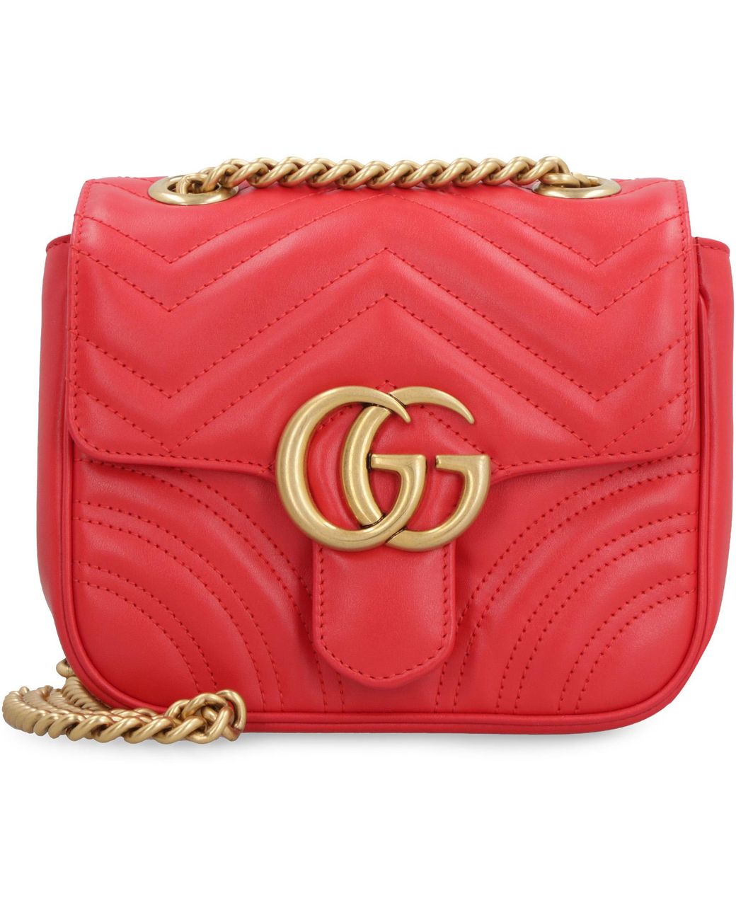 Gucci Red Mini Quilted Chevron Leather Shoulder Bag