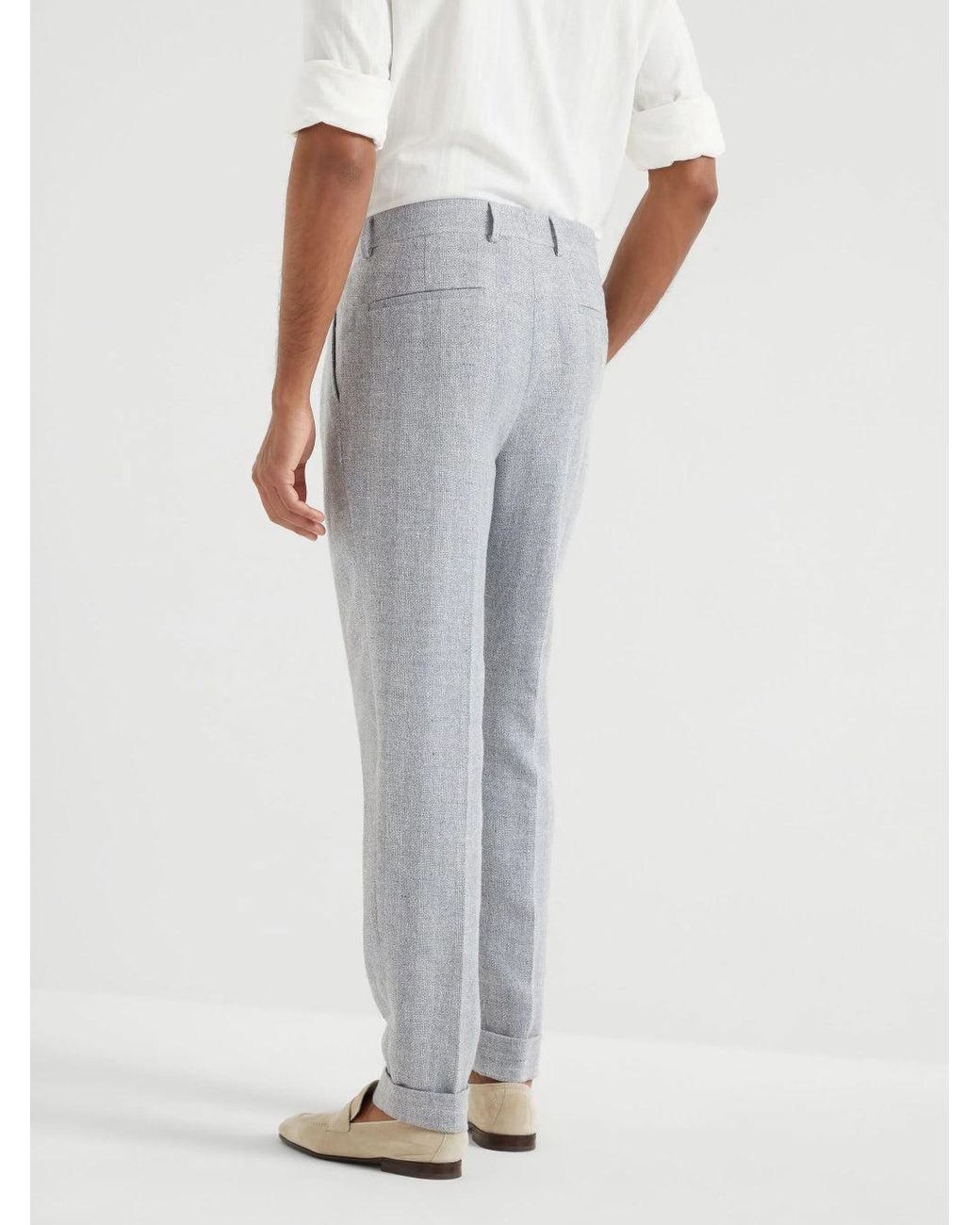 Brunello Cucinelli Gray Light Wool Linen Trousers for men