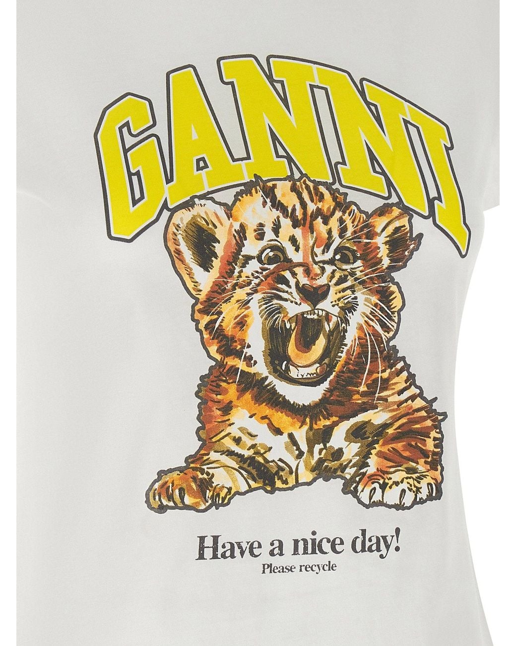 Ganni White Tiger-Print Organic Cotton T-Shirt