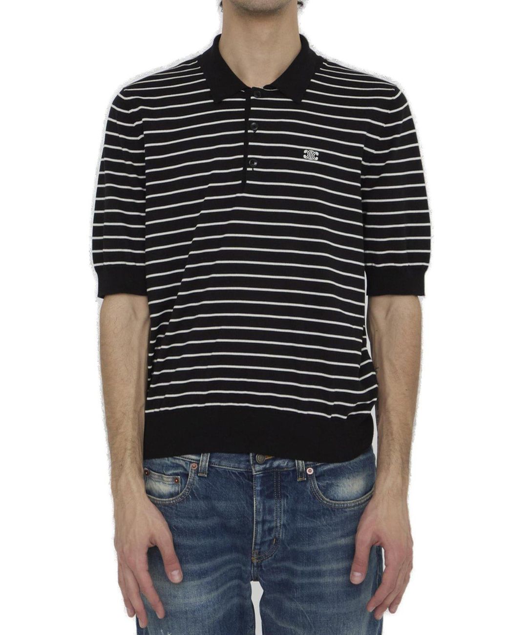 Tシャツ・カットソー CELINE | triomphe loose polo in striped cotton loose polo IN striped cotton - OFF WHITE/YELLOW/BROWN | CELINE