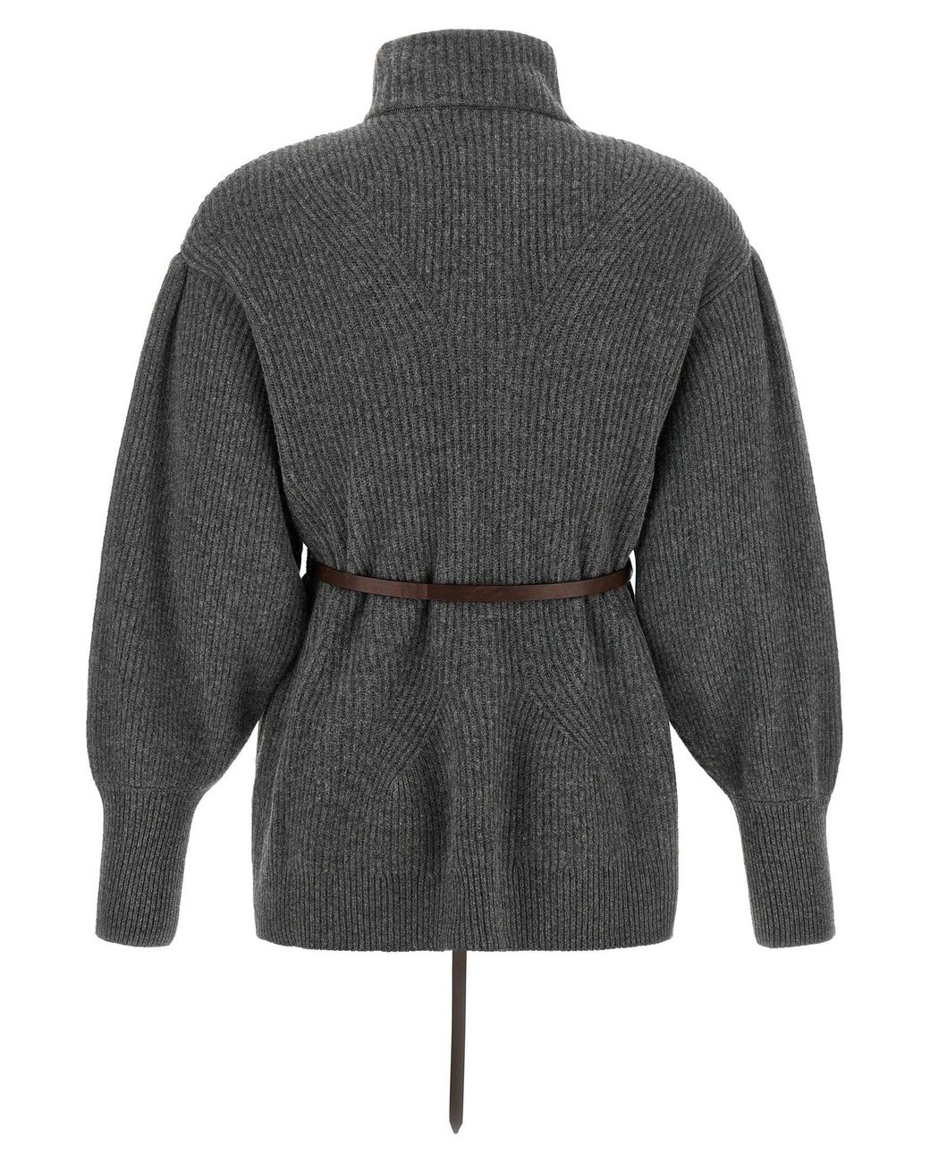 Brunello Cucinelli Gray Ribbed Knit Chevron Cardigan