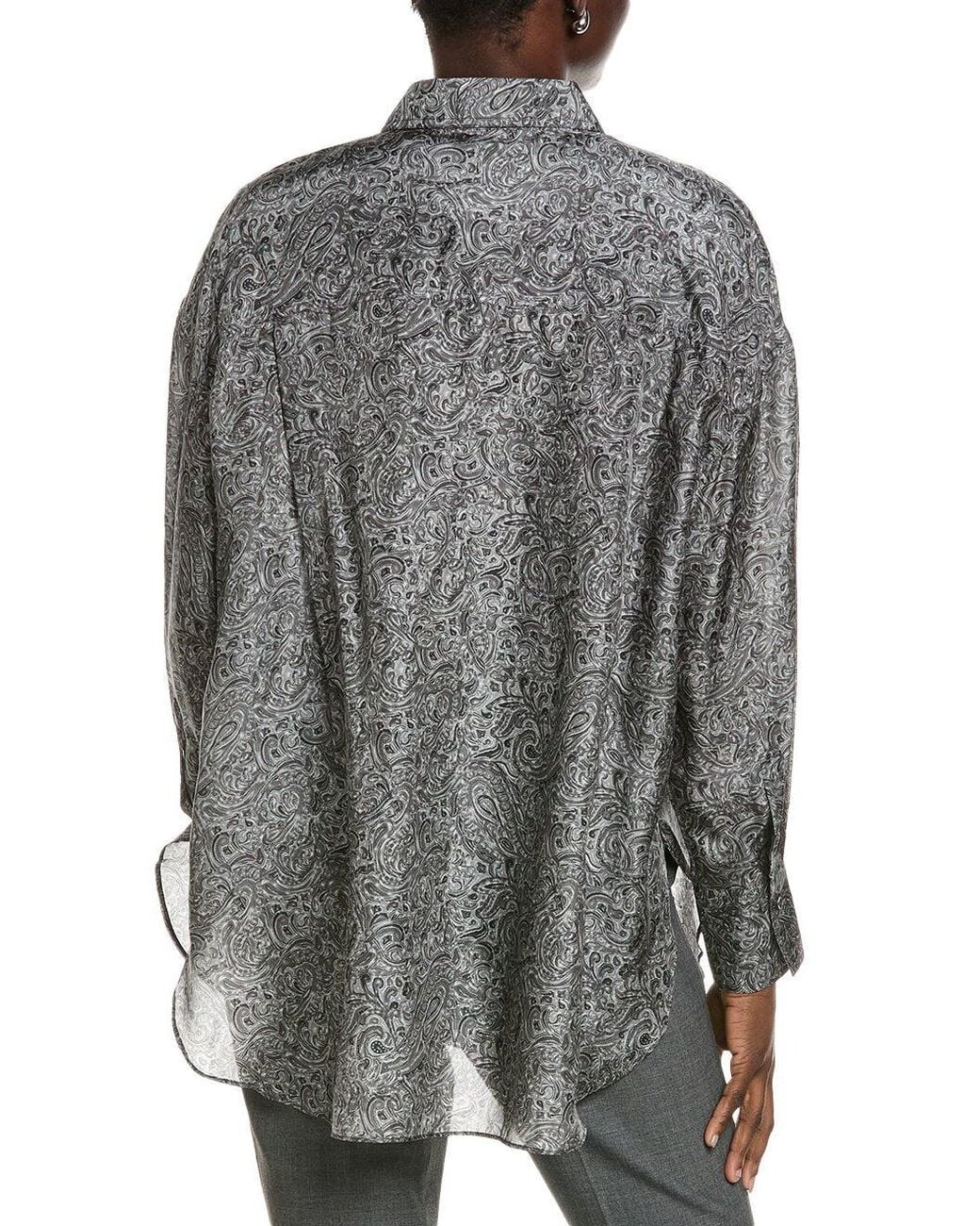 Brunello Cucinelli Gray Paisley Oversized Shirt