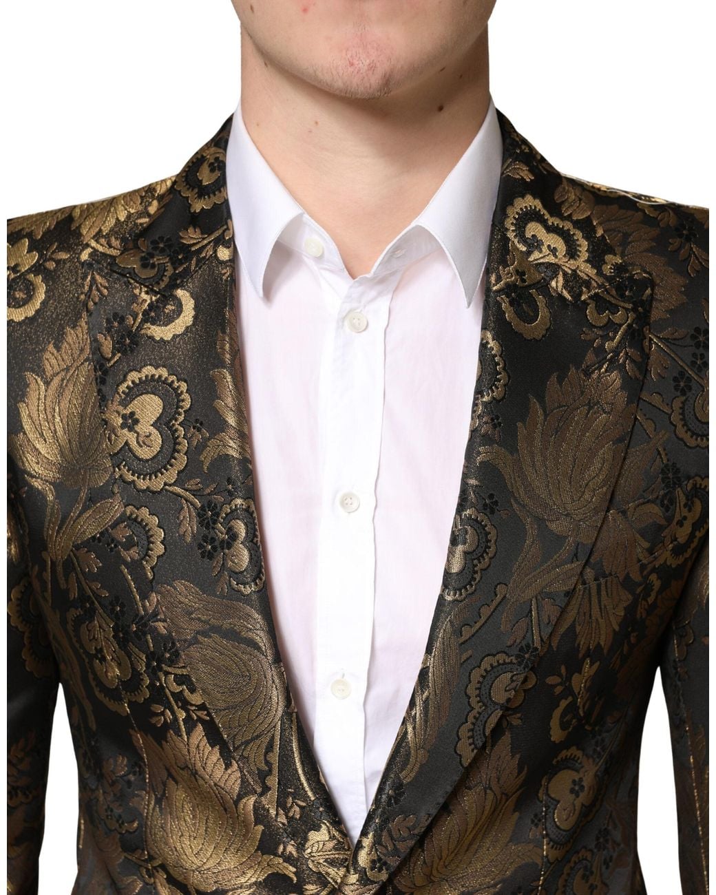 Dolce & Gabbana Black Jacquard Single Breasted Tuxedo Blazer Clothing for men