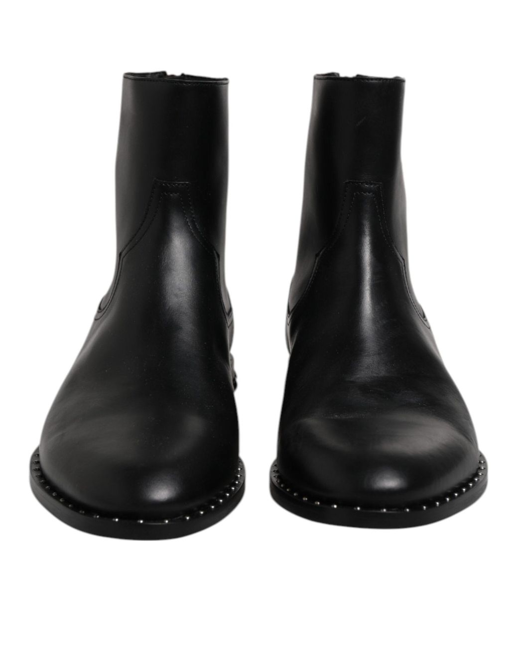 Dolce & Gabbana Black Leather Logo Ankle Boots Studded Shoes Calf for men