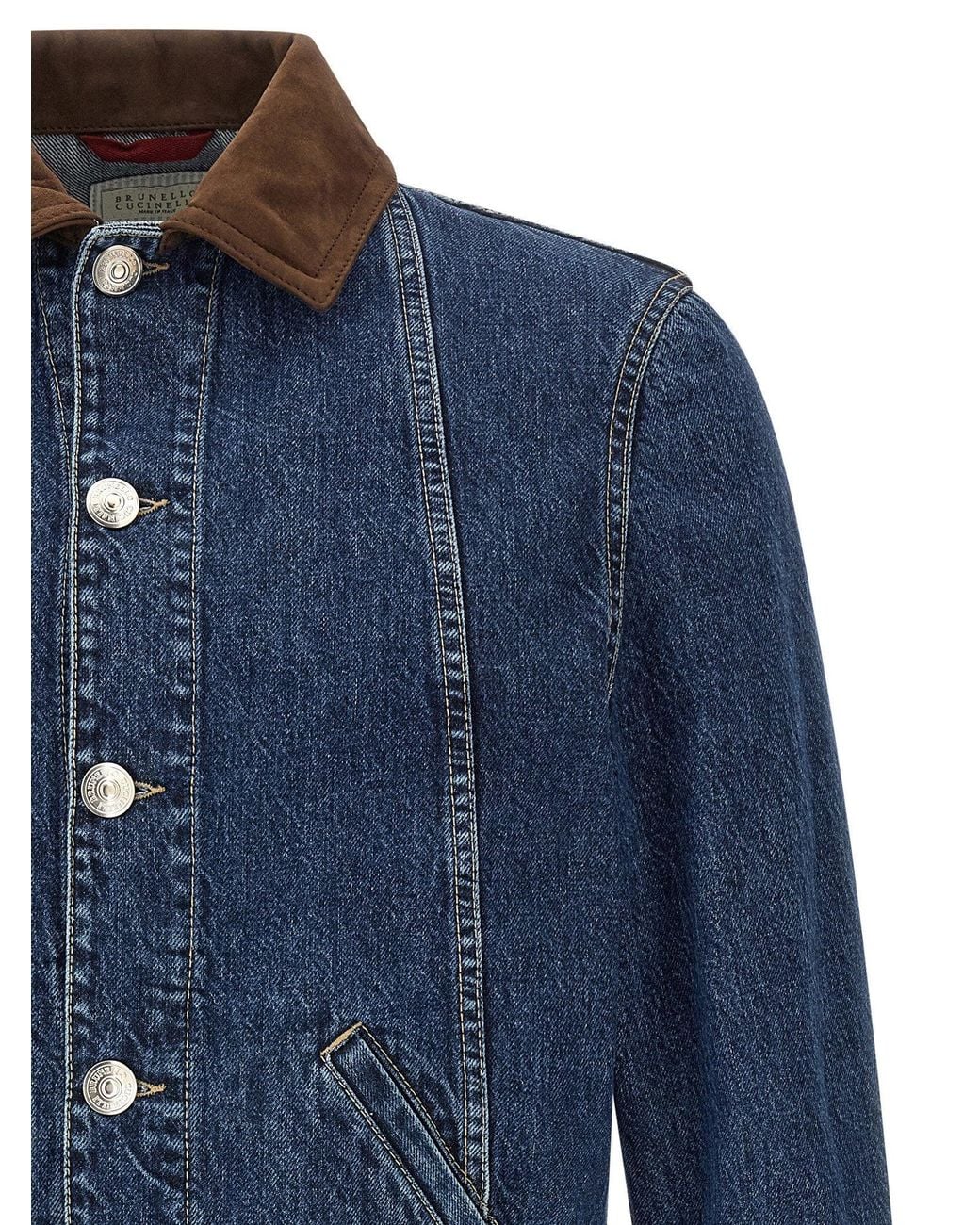 Brunello Cucinelli Blue Denim And Suede Jacket