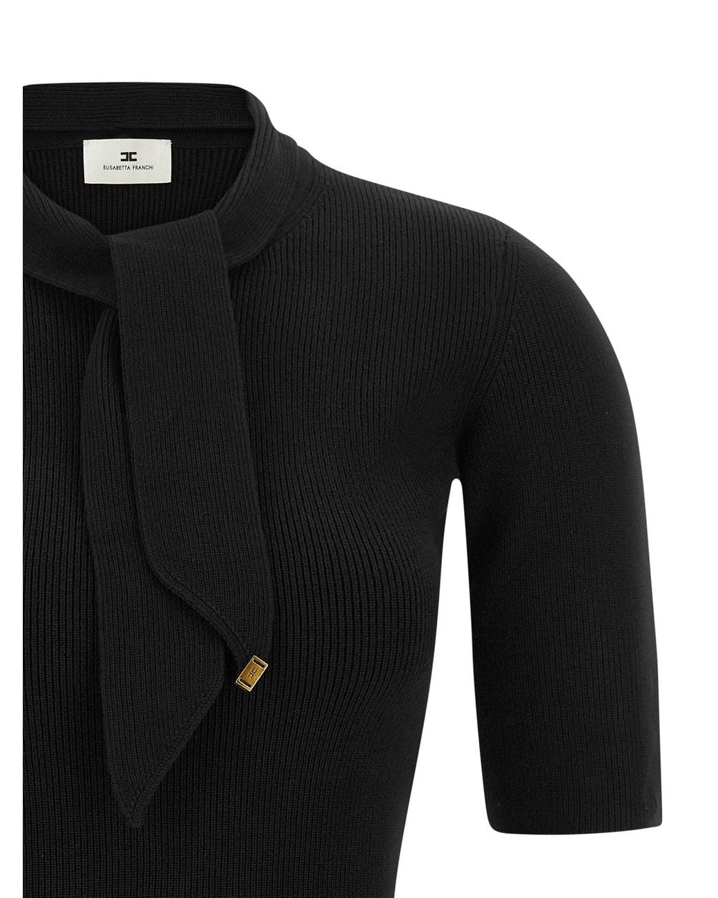 Elisabetta Franchi Black Ribbed Knit With Scarf Detail Dress