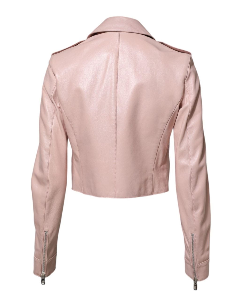 Dolce & Gabbana Pink Light Collar Leather Biker Jacket Taurus Clothing