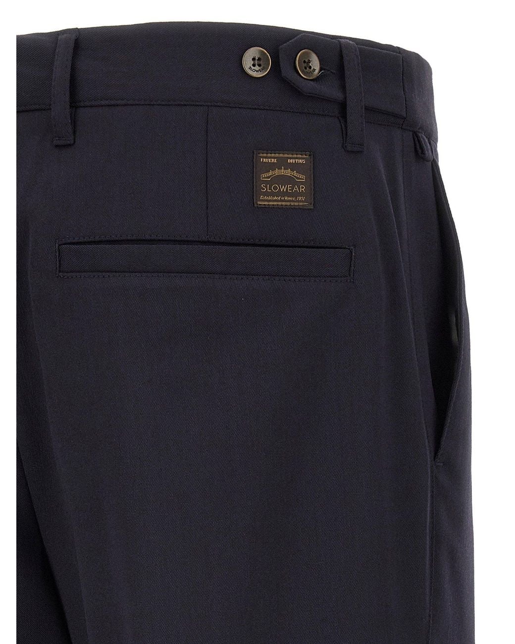 Incotex Blue Pleated Virgin Wool Trousers for men