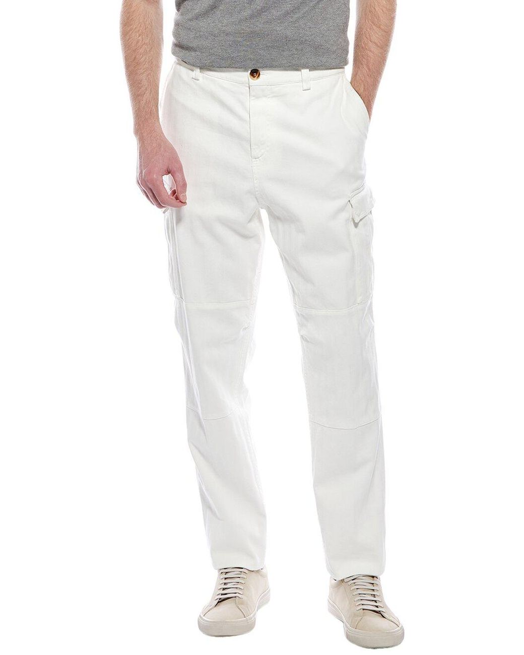 Brunello Cucinelli White Snow Cotton Cargo Pants for men