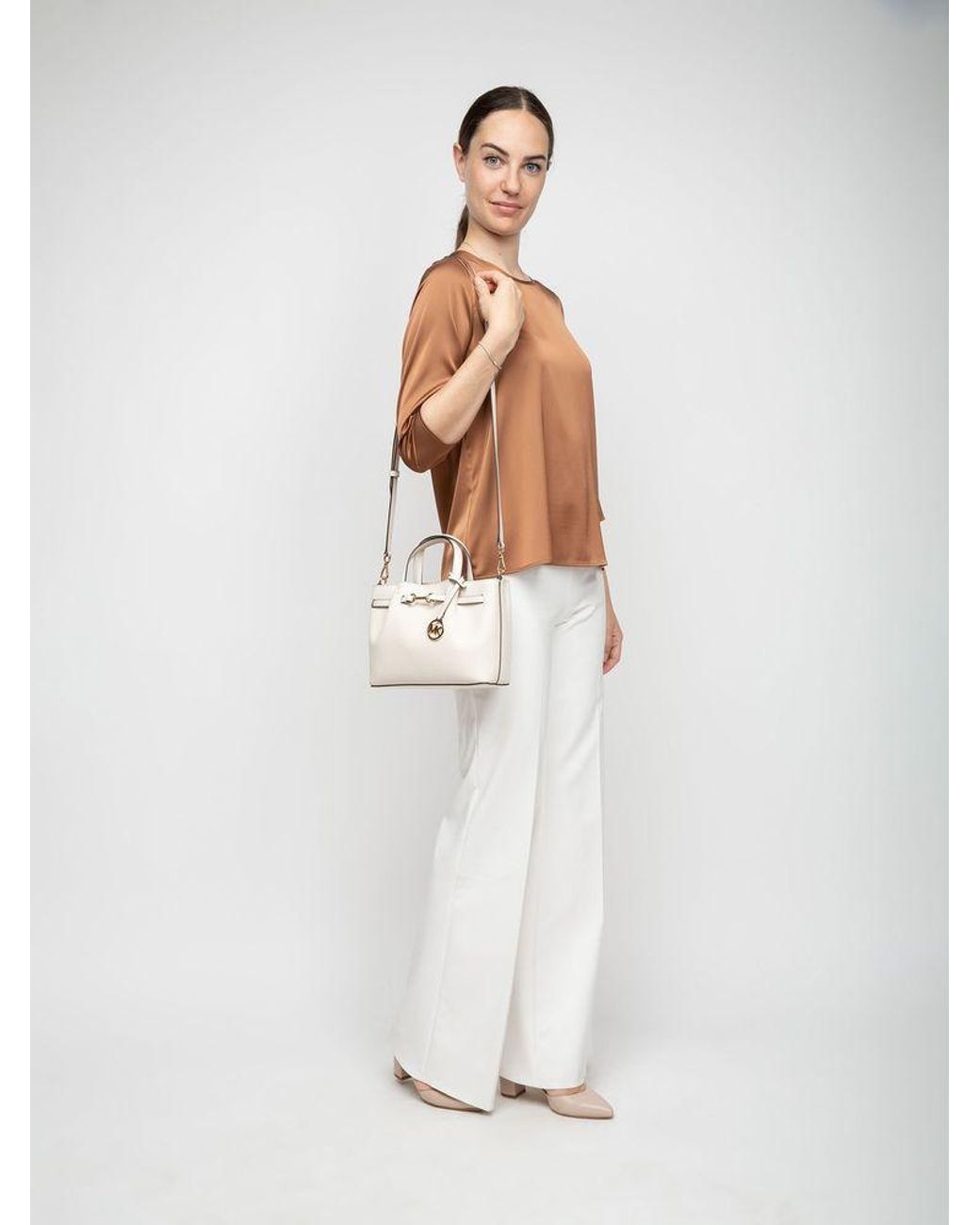 Michael Kors White Satchel Bag Cowhide Bucket-Bags
