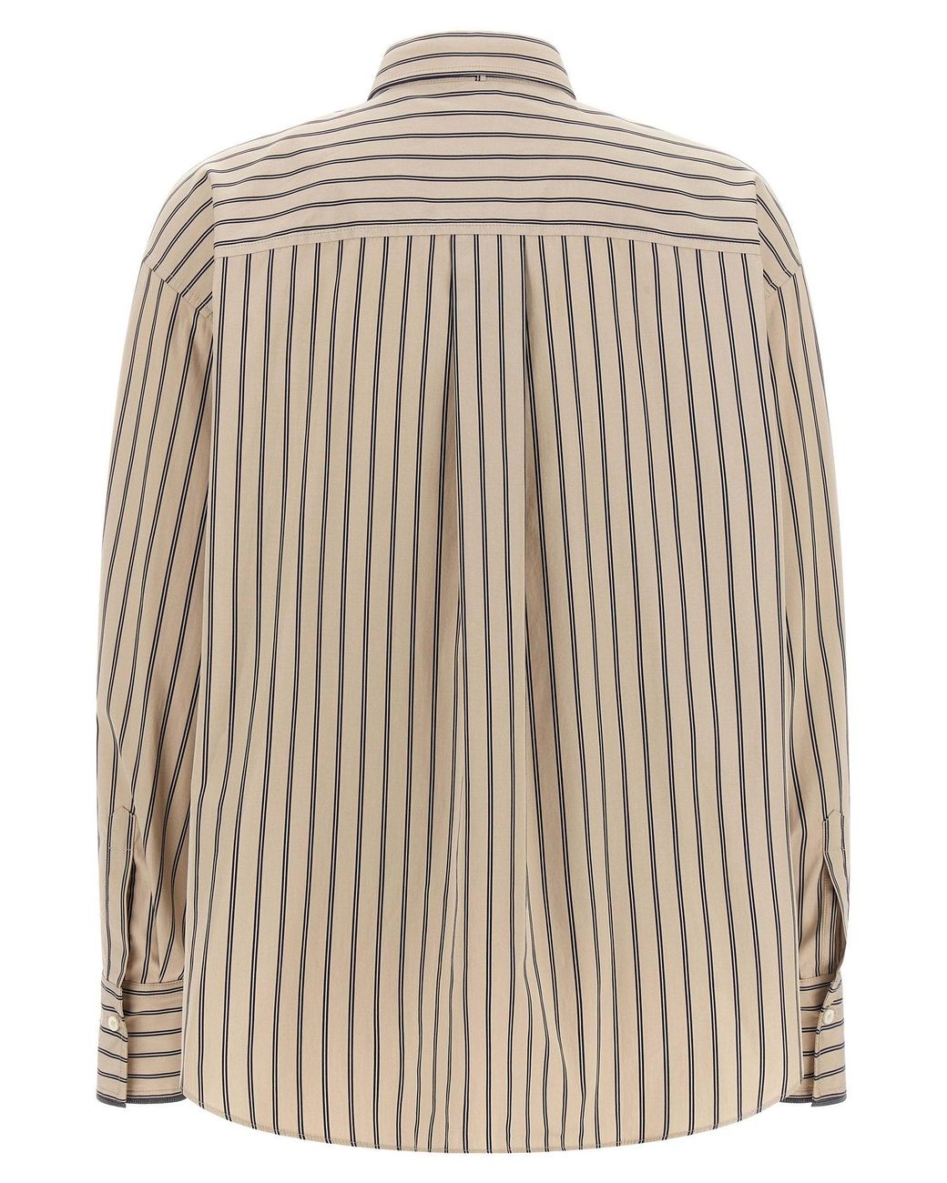 Brunello Cucinelli Brown Striped Cotton With Integrated Tie Shirt