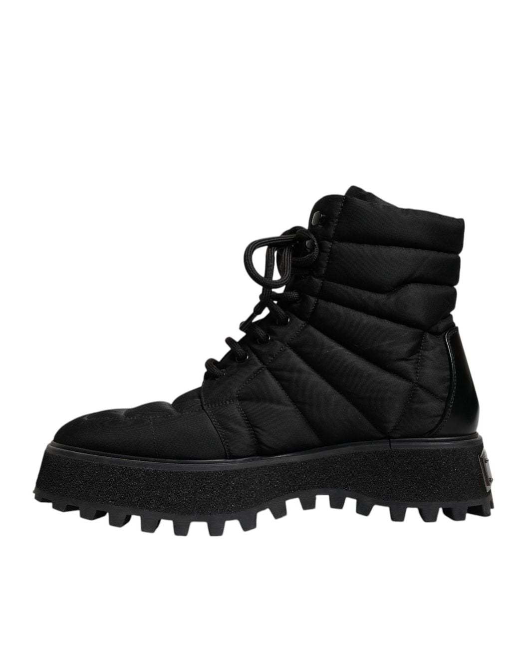 Dolce & Gabbana Black Quilted Nylon Laceup Boots for men