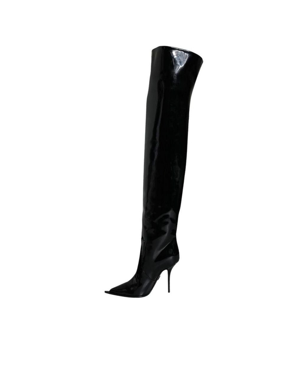 Dolce & Gabbana Black Patent Leather Knee High Boots Shoes (Pre-Owned)