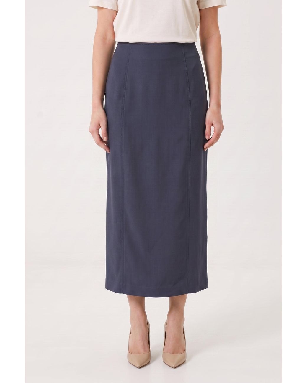 Brunello Cucinelli Blue Dark Linen Blend Skirt