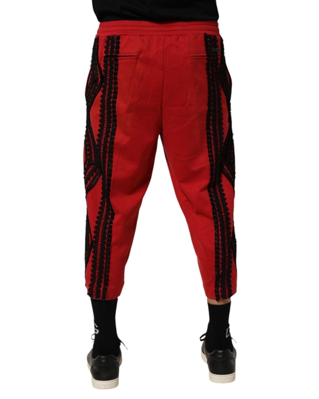 Dolce & Gabbana Red Lace Trim Cropped Pants for men