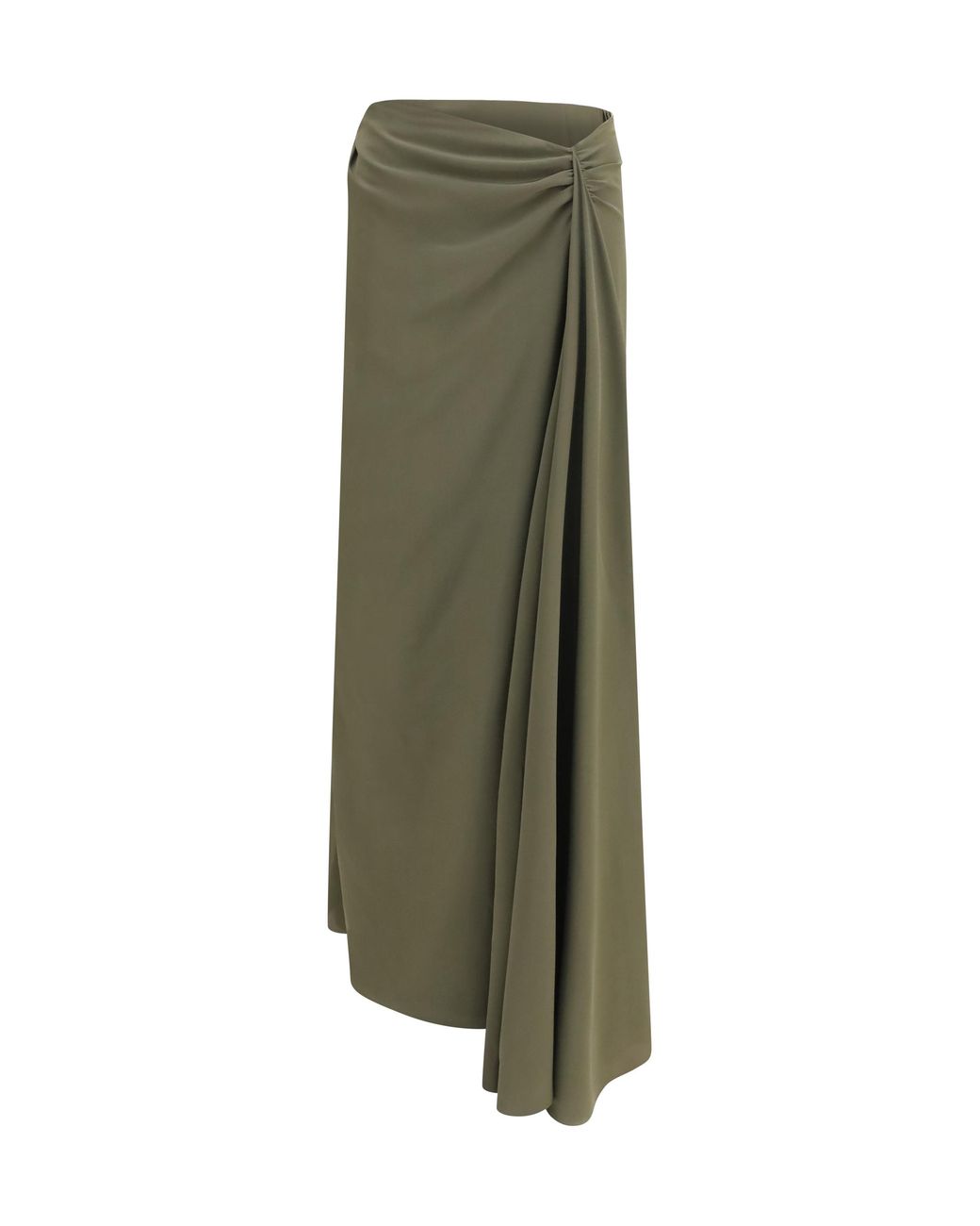 McQueen Green Draped Long Skirt Silk