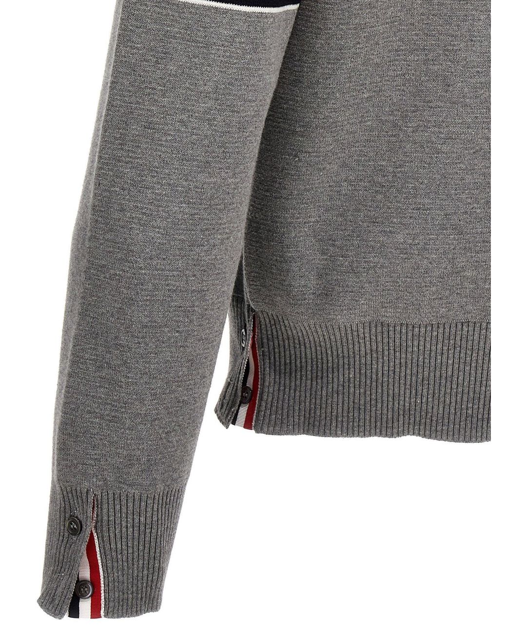Thom Browne Gray Striped Sleeve Sweater