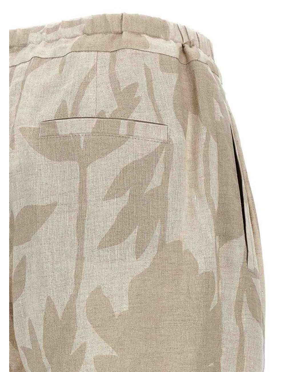 Brunello Cucinelli Naturale Linen Relaxed Floral Trousers