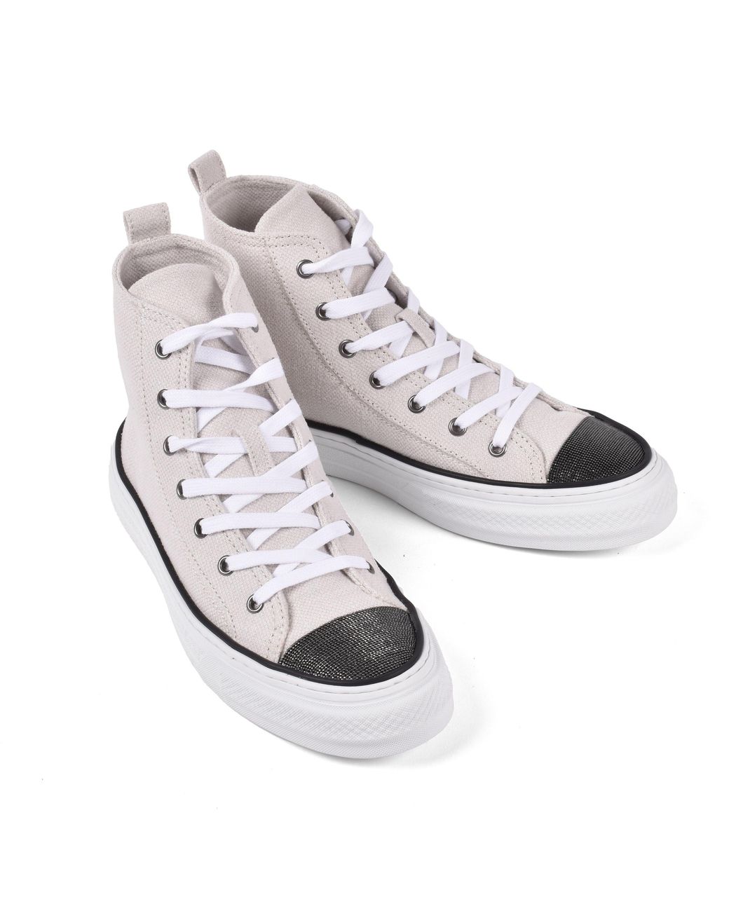 Brunello Cucinelli Metallic Birch Cotton Linen High Top Sneakers