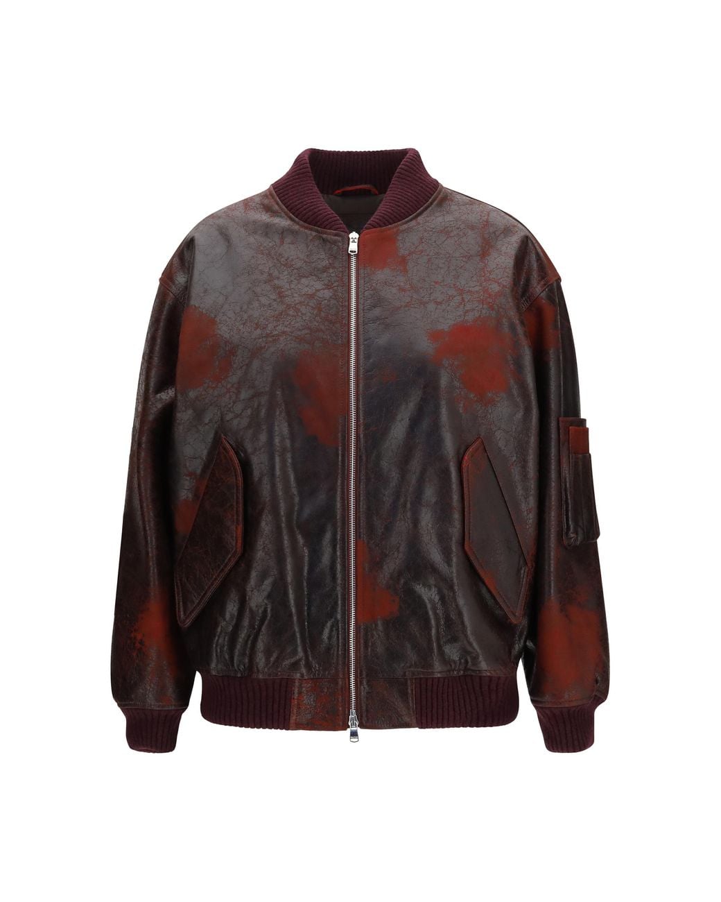 Valstar Brown Oversized Crackle Nappa Bomber Jacket Leather