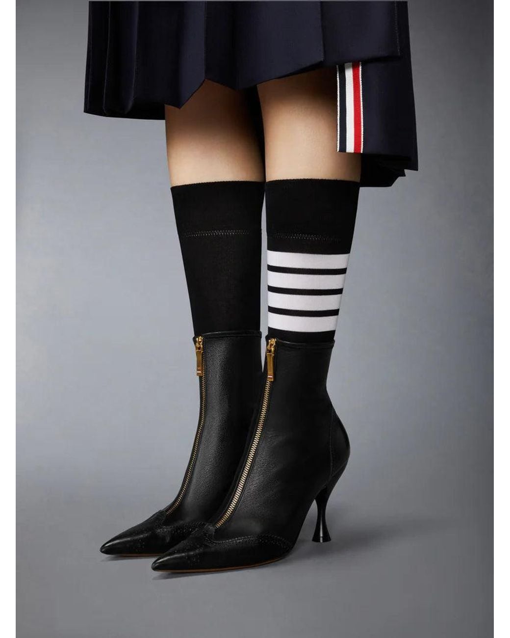 Thom Browne Black Bottine Wingtip À Talon Courbe Rond 90Mm En Veau Lisse Boot