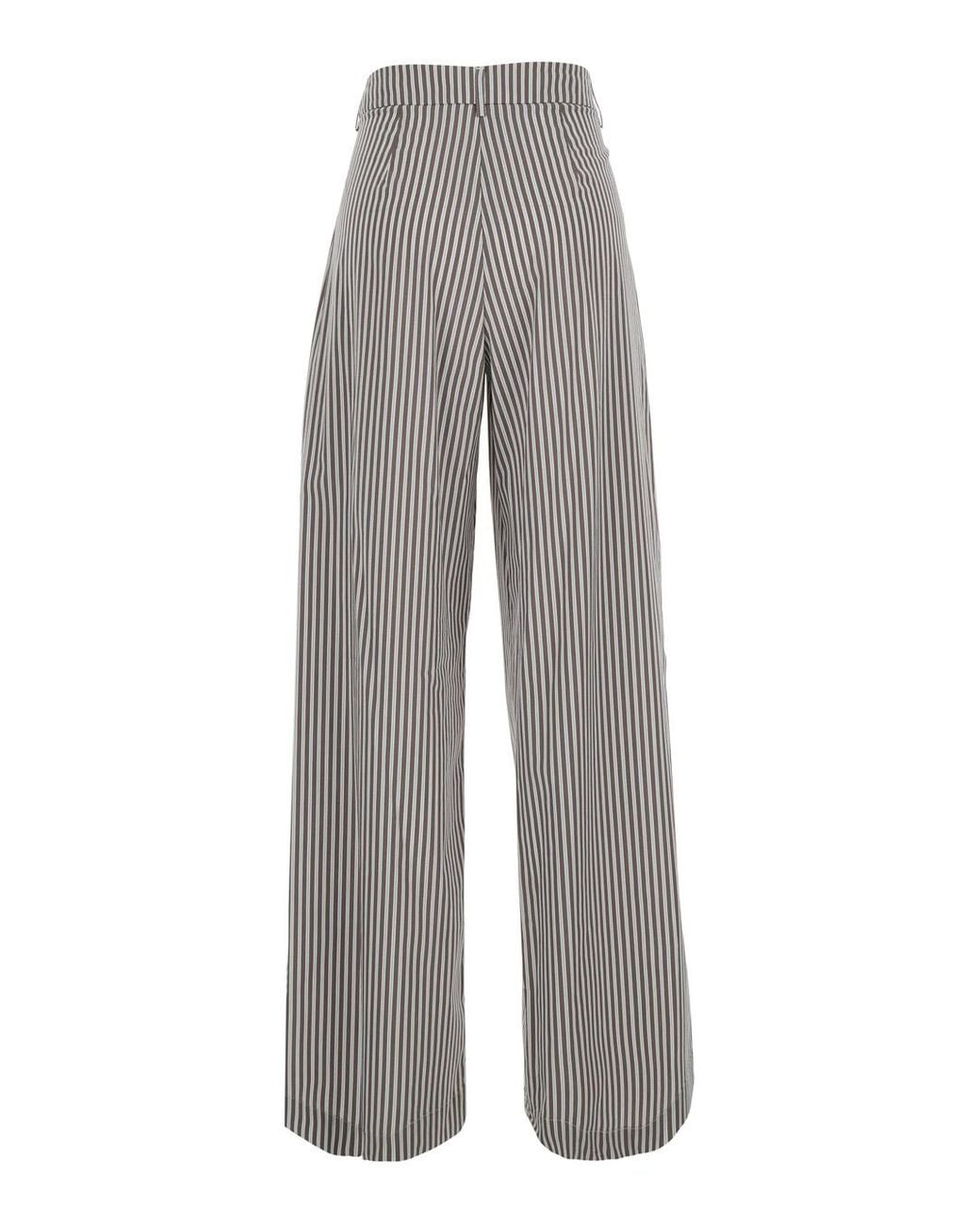 Le Plain Gray Striped Pants With Pockets And High Waist Tech Fabric Trousers
