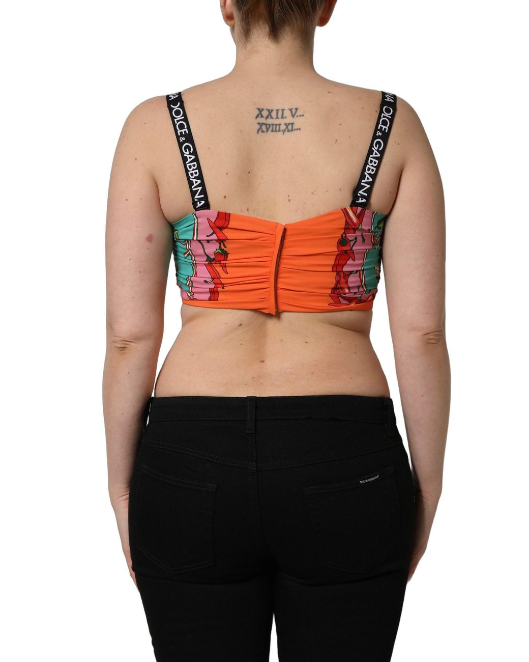 Dolce & Gabbana Green Vegetable Print Silk Crop Tank Top Elastane