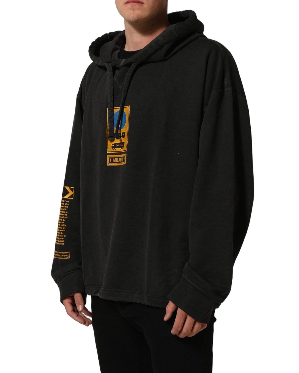Dolce & Gabbana Black Cotton Logo Hooded Oversize Sweater Clothing for men