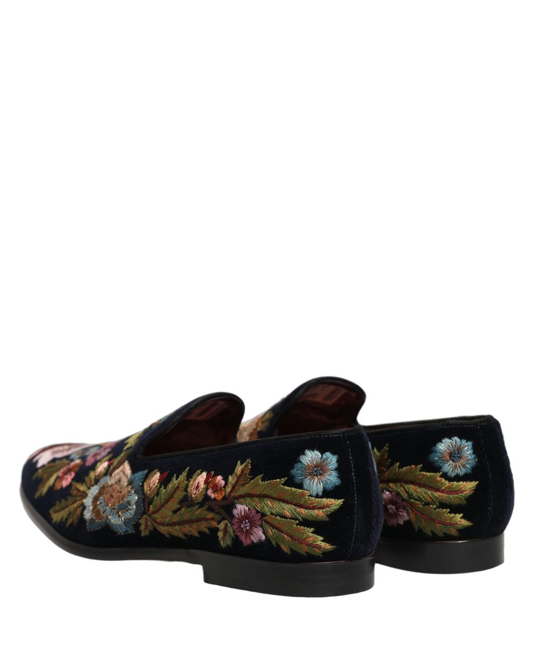 Dolce & Gabbana Black Velvet Floral Embroidery Loafers Shoes Leather for men