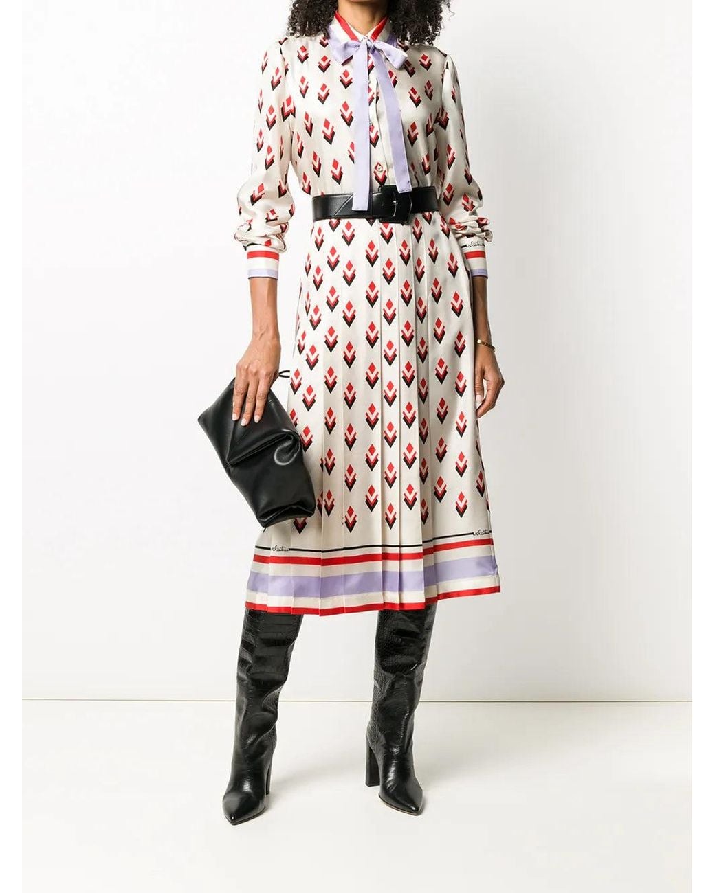 Valentino White Pleated Graphic-Print Skirt