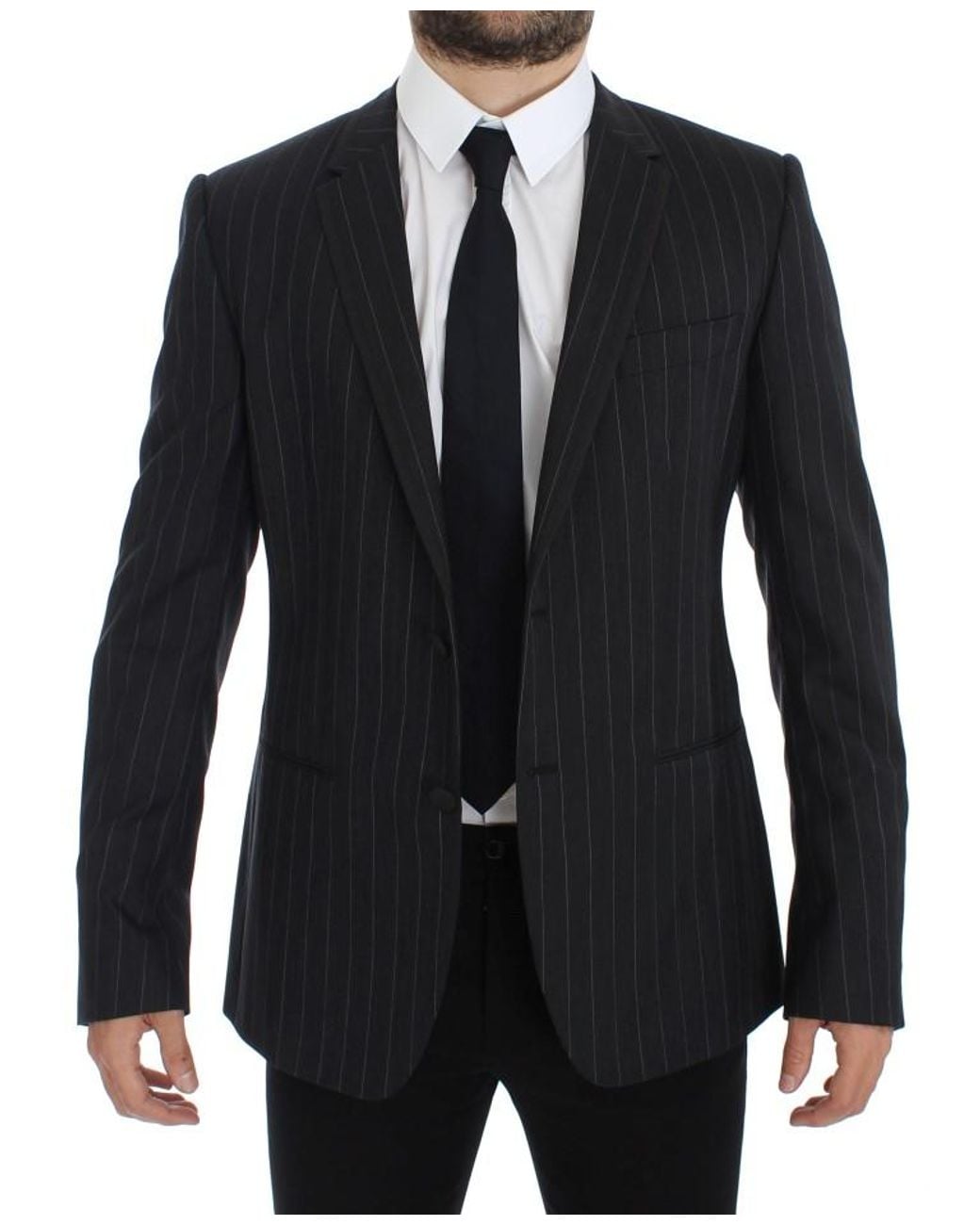 Dolce & Gabbana Multicolor Striped Slim Fit Wool Blazer Gray Gtt10078 for men