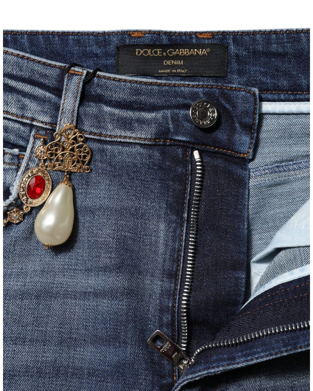 Dolce & Gabbana Blue Rhinestone Embellished Denim Jeans Cotton Elastane Clothing