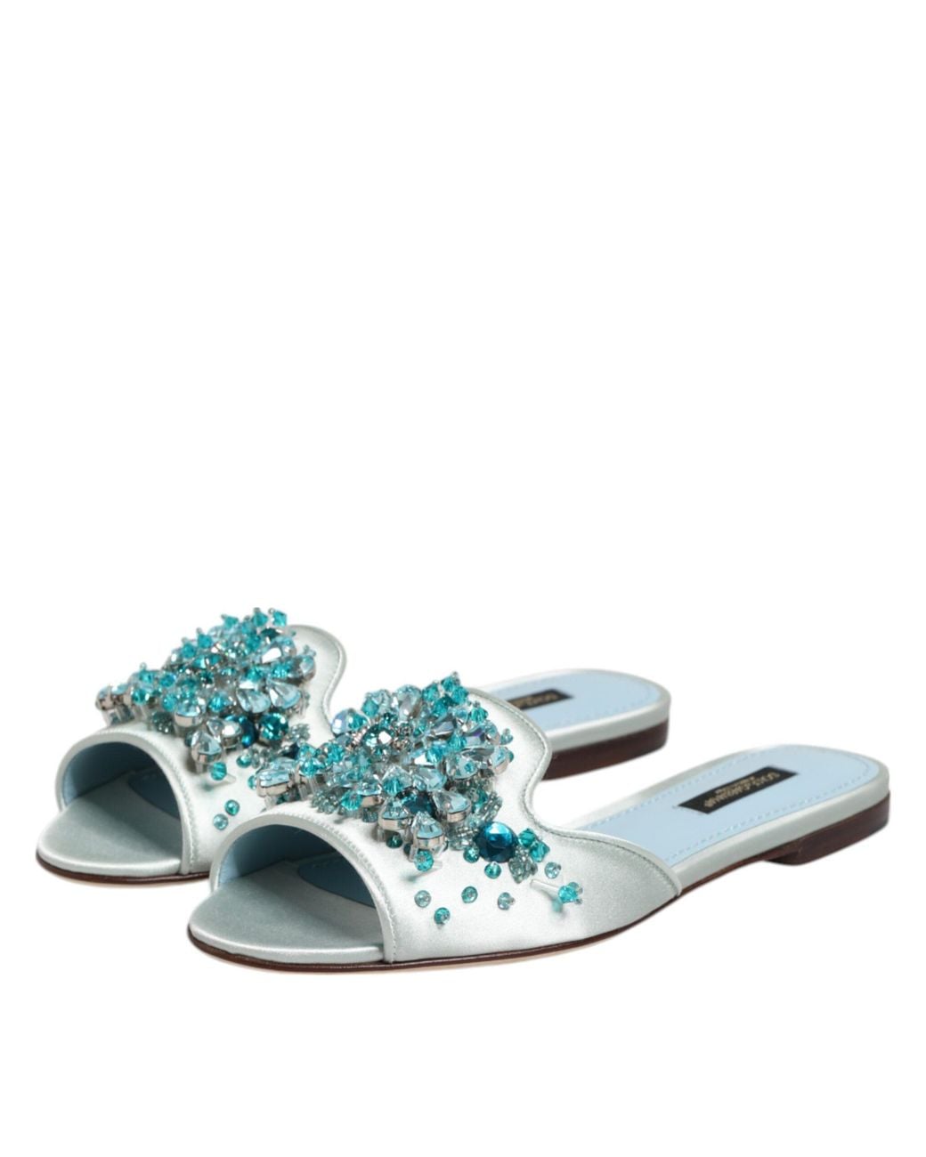 Dolce & Gabbana Green Leather Bead Embellish Slide Shoes, Silk Viscose