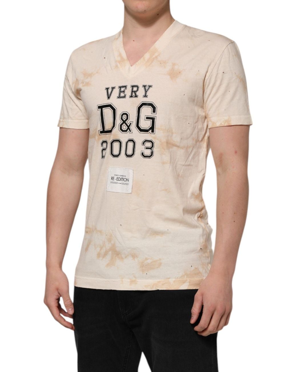 Dolce & Gabbana Natural Beige Logo Print Short Sleeve V for men