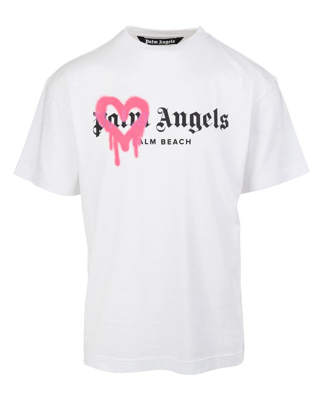 Palm Angels Man White And Pink Spray Logo Palm Beach T-shirt for Men | Lyst