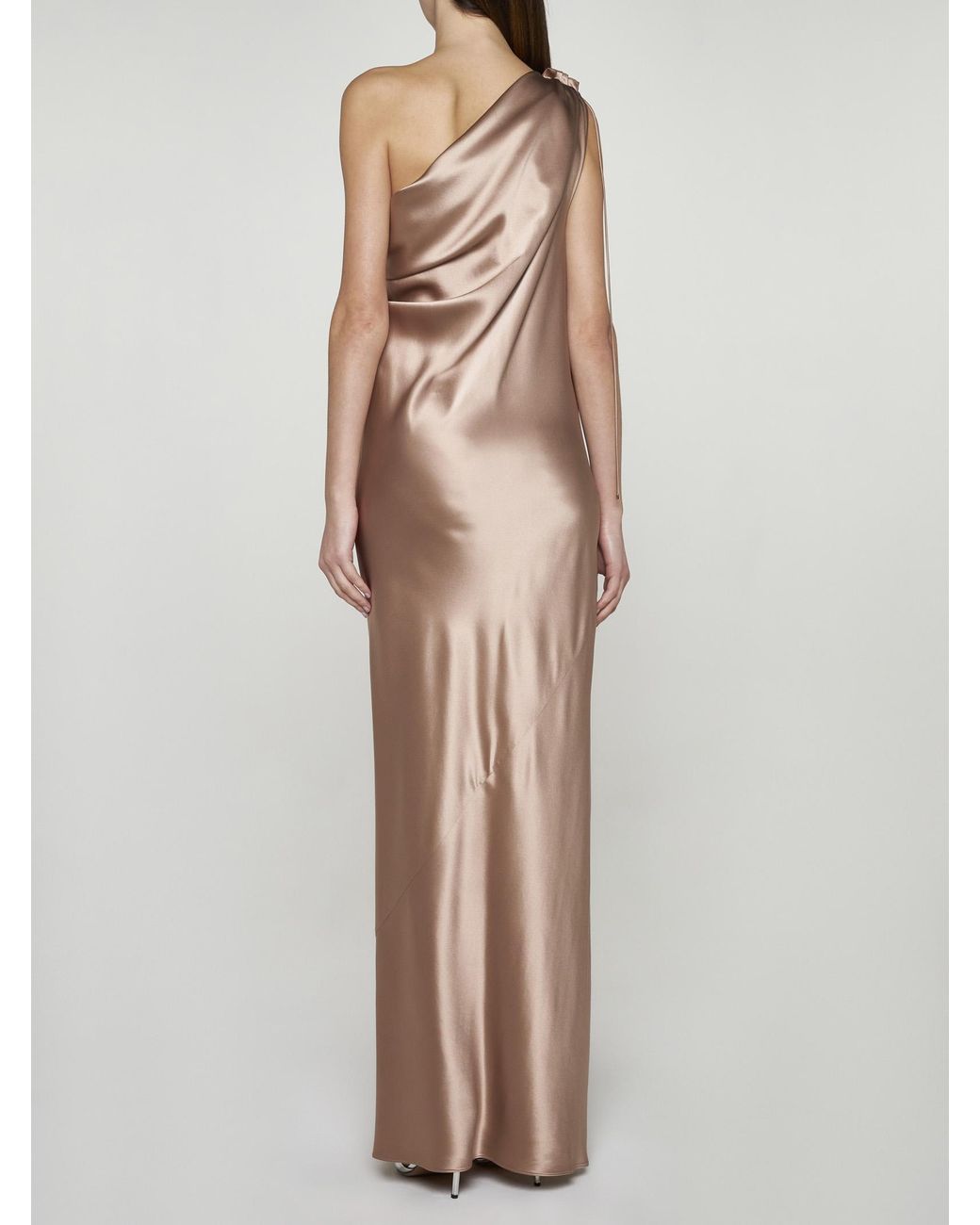 【関税＆送料込み】Max Mara Opera One Shoulder Dress Clothi MAX MARA Opera one-shoulder gathered silk-satin gown | NET-A