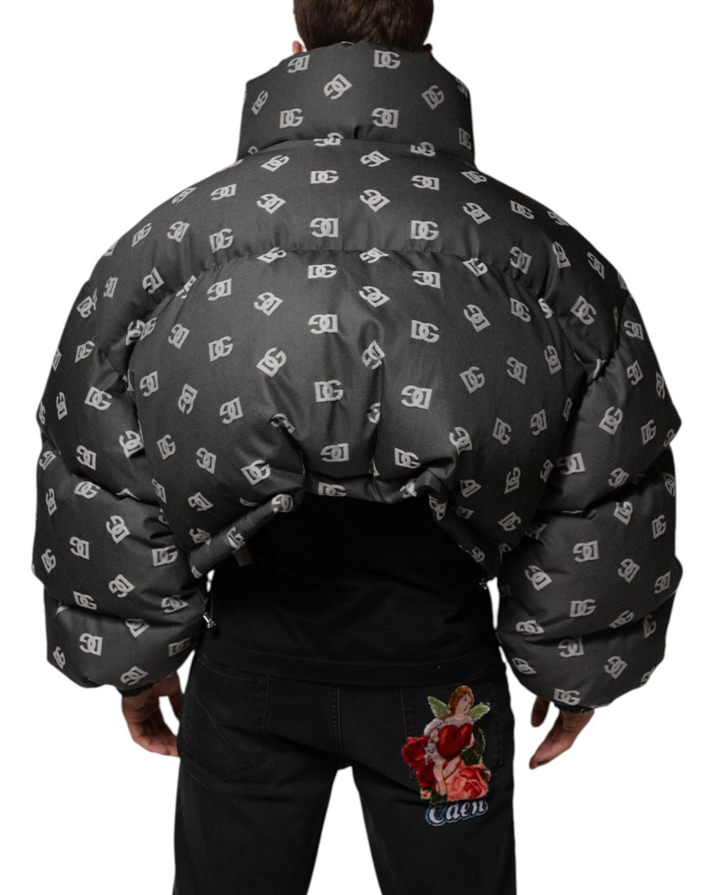 Dolce & Gabbana Black Logo Print Puffer Jacket for men