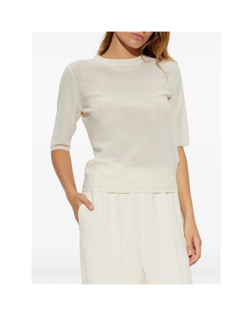 Fabiana Filippi White Short Sleeve Sweater Sequin Knit Wool T-Shirts & Jerseys