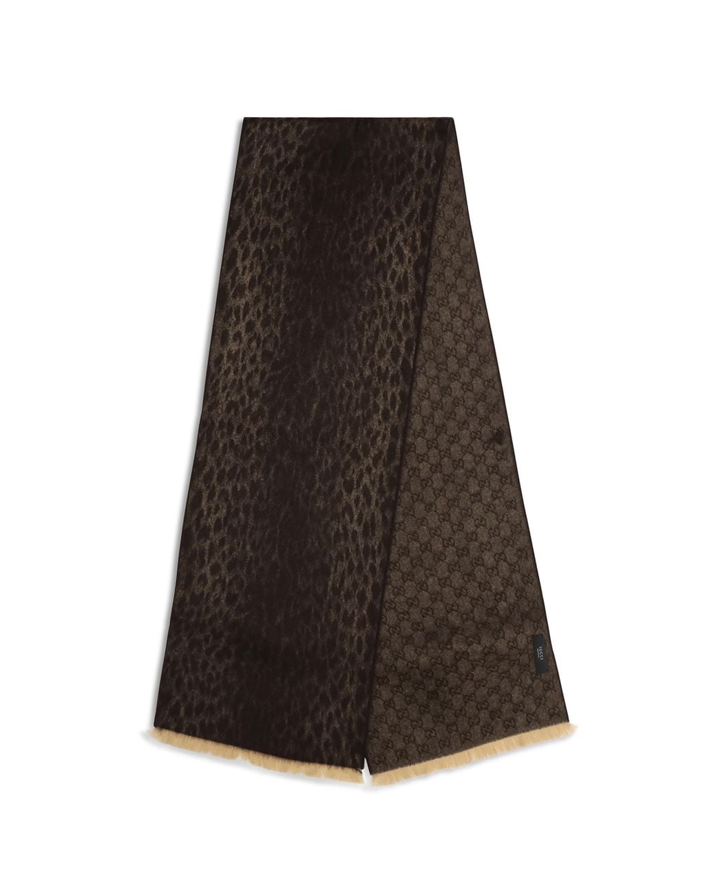 Gucci Black Leopard-Print Wool Scarf With Monogram Merino Ovis Aries Scarfs