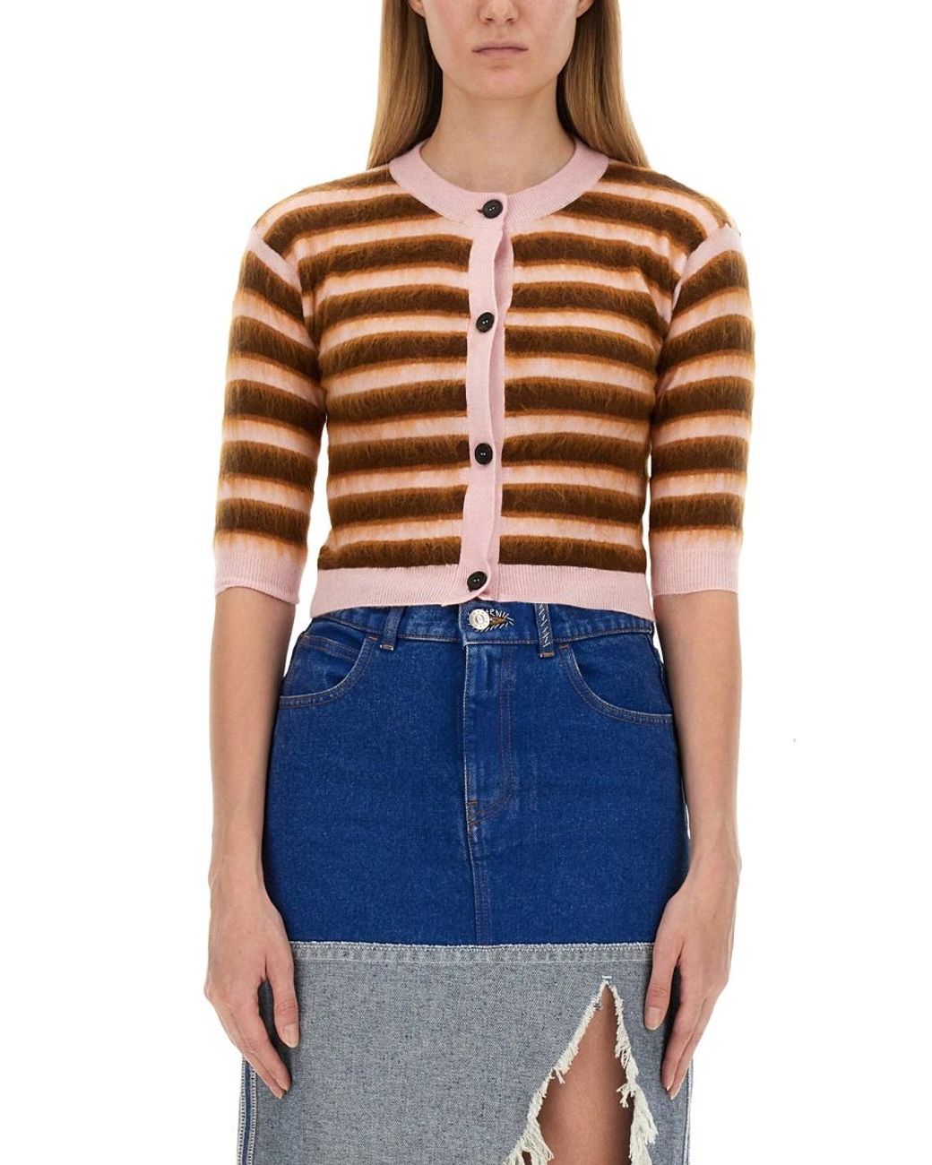Marni Blue Marni Striped Virgin Wool Knit Cardigan