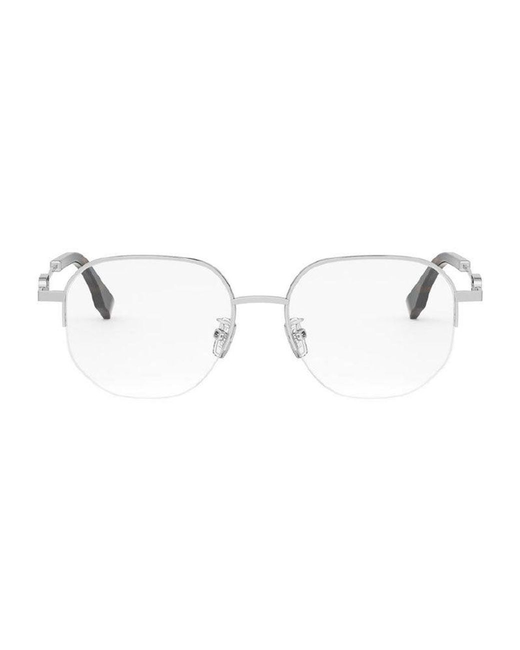 Fendi Metallic Eyeglasses Round Semi Rim, Shiny Palladium Frame And Clear Demo Lenses Lens Fe50104F016