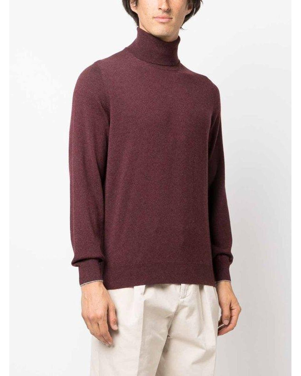 Brunello Cucinelli Red Bordeaux Cashmere Sweater for men