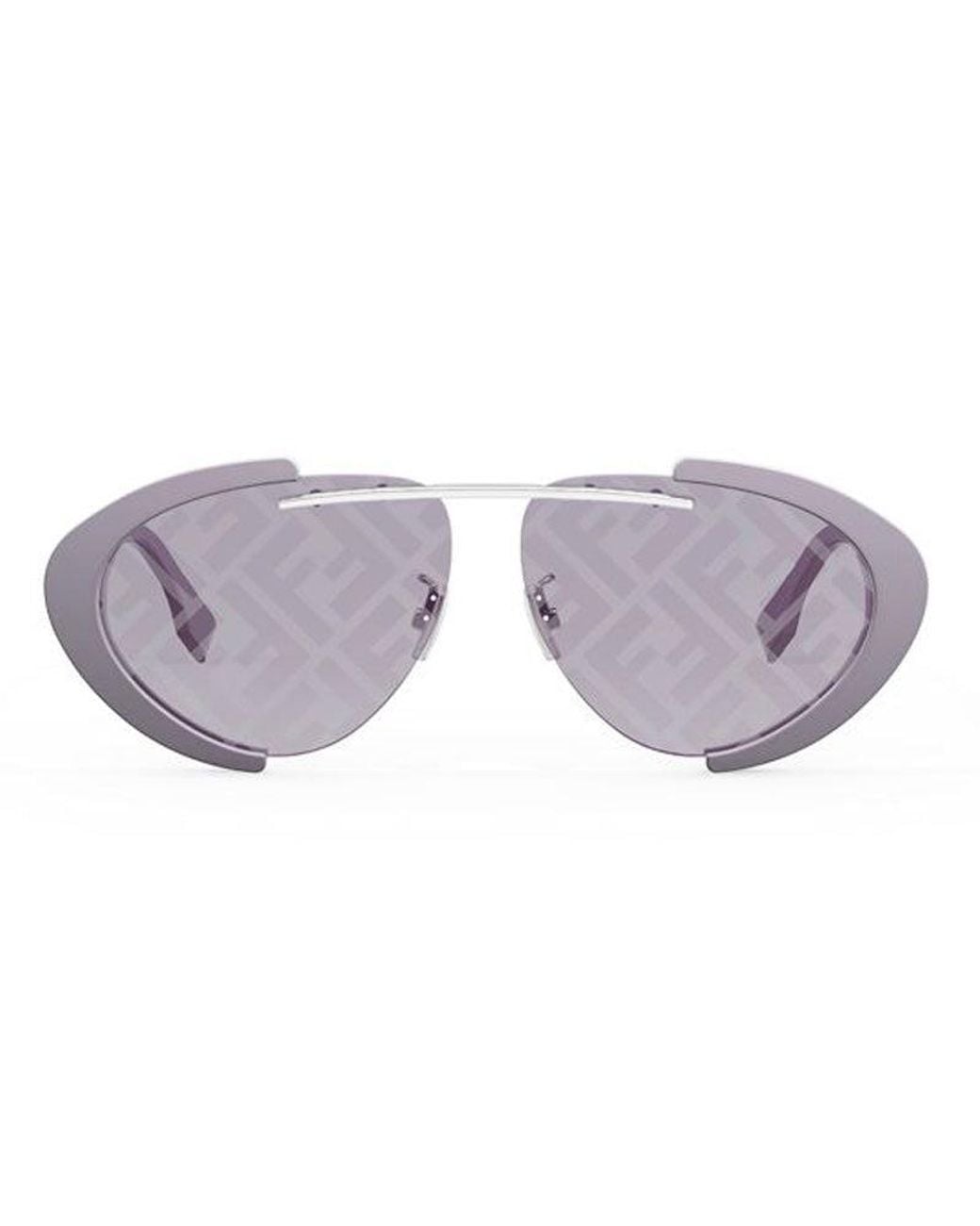 Fendi Metallic Sunglasses Geometric Semi Rim, Frame And Liliac Mirror With Ff Pattern Lens Fe40042U81U for men
