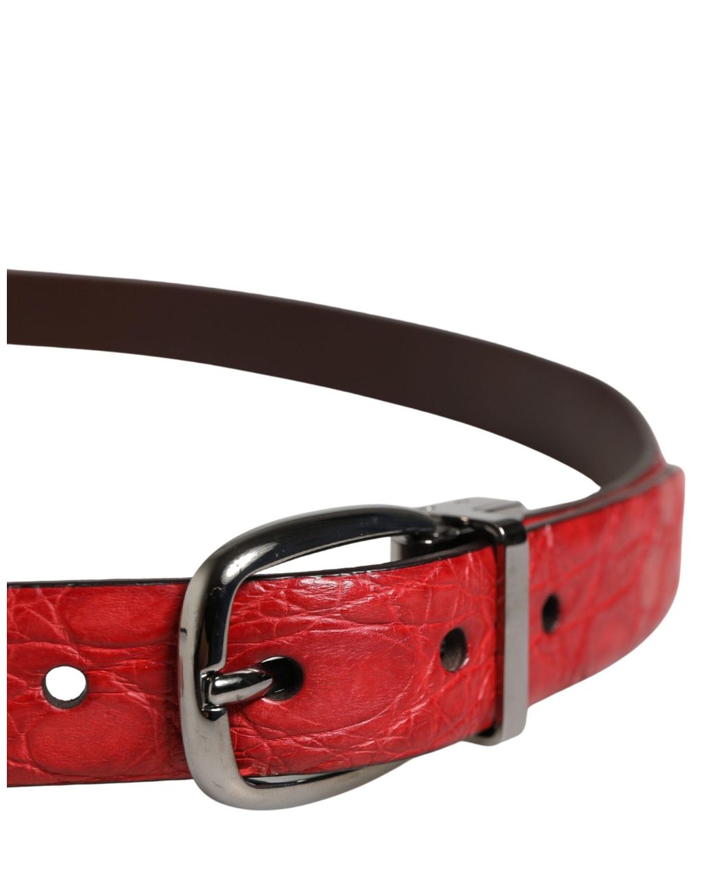 Dolce & Gabbana Red Exotic Leather Metal Buckle Belt Caiman for men